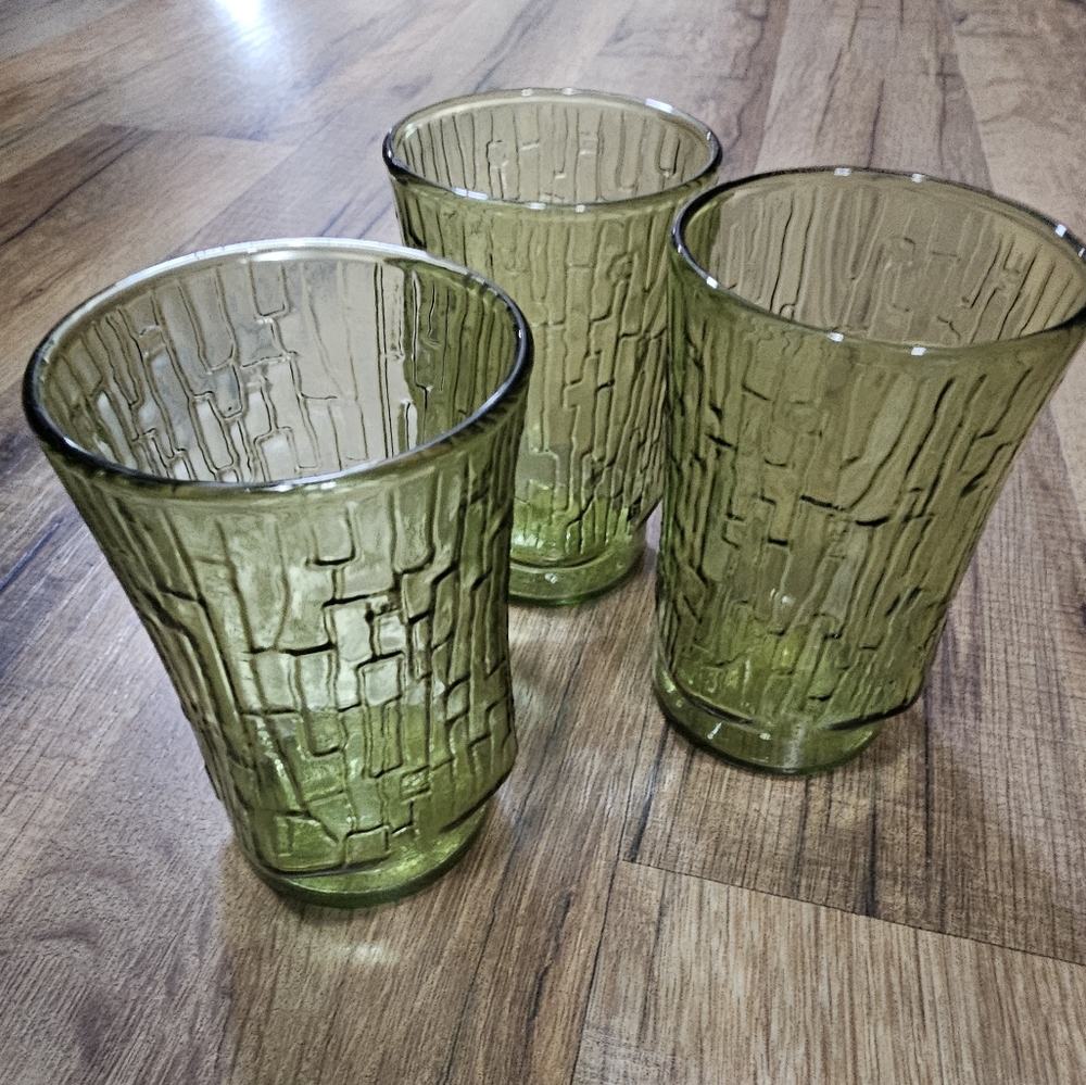 Set of Three MCM Anchor Hocking Avocado Green Juice Glasses